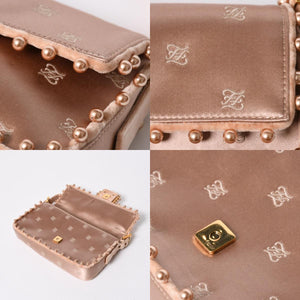 極美品 FENDI フェンディ バゲット 1997 マンマバケット ショルダーバッグ 8BR792 パール シルクサテン ベルベット ライトピンク ゴールド金具 中古 4a006962