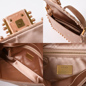 極美品 FENDI フェンディ バゲット 1997 マンマバケット ショルダーバッグ 8BR792 パール シルクサテン ベルベット ライトピンク ゴールド金具 中古 4a006962