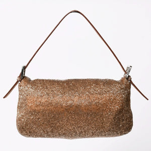 極美品 FENDI フェンディ マンマバケット ワンショルダーバッグ 8BR600 ビーズ刺繍 レザー ブラウン シルバー シルバー金具 中古 4a006957
