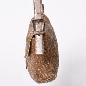 極美品 FENDI フェンディ マンマバケット ワンショルダーバッグ 8BR600 ビーズ刺繍 レザー ブラウン シルバー シルバー金具 中古 4a006957