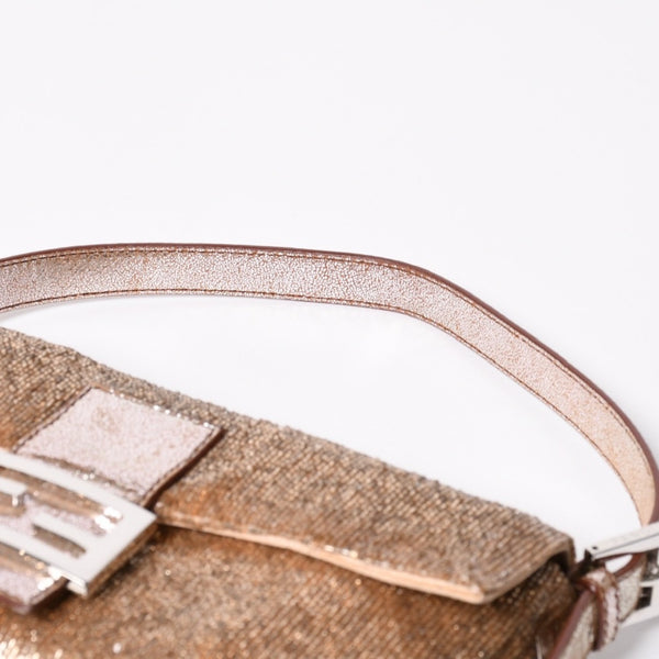 極美品 FENDI フェンディ マンマバケット ワンショルダーバッグ 8BR600 ビーズ刺繍 レザー ブラウン シルバー シルバー金具 中古 4a006957
