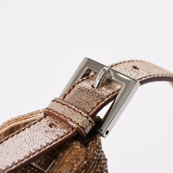 極美品 FENDI フェンディ マンマバケット ワンショルダーバッグ 8BR600 ビーズ刺繍 レザー ブラウン シルバー シルバー金具 中古 4a006957