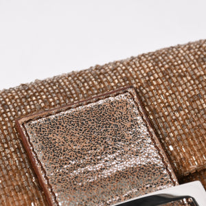 極美品 FENDI フェンディ マンマバケット ワンショルダーバッグ 8BR600 ビーズ刺繍 レザー ブラウン シルバー シルバー金具 中古 4a006957