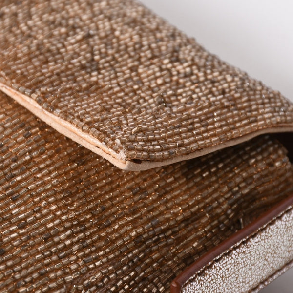 極美品 FENDI フェンディ マンマバケット ワンショルダーバッグ 8BR600 ビーズ刺繍 レザー ブラウン シルバー シルバー金具 中古 4a006957