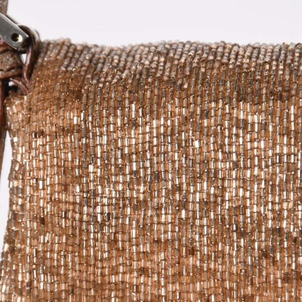 極美品 FENDI フェンディ マンマバケット ワンショルダーバッグ 8BR600 ビーズ刺繍 レザー ブラウン シルバー シルバー金具 中古 4a006957