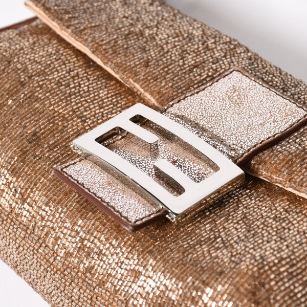 極美品 FENDI フェンディ マンマバケット ワンショルダーバッグ 8BR600 ビーズ刺繍 レザー ブラウン シルバー シルバー金具 中古 4a006957