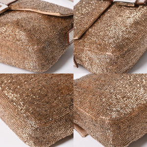 極美品 FENDI フェンディ マンマバケット ワンショルダーバッグ 8BR600 ビーズ刺繍 レザー ブラウン シルバー シルバー金具 中古 4a006957