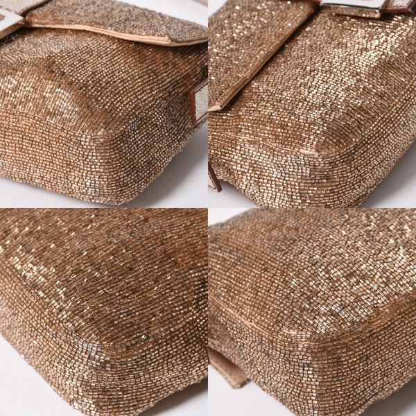 極美品 FENDI フェンディ マンマバケット ワンショルダーバッグ 8BR600 ビーズ刺繍 レザー ブラウン シルバー シルバー金具 中古 4a006957