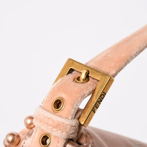 極美品 FENDI フェンディ バゲット 1997 マンマバケット ショルダーバッグ 8BR792 パール シルクサテン ベルベット ライトピンク ゴールド金具 中古 4a006962