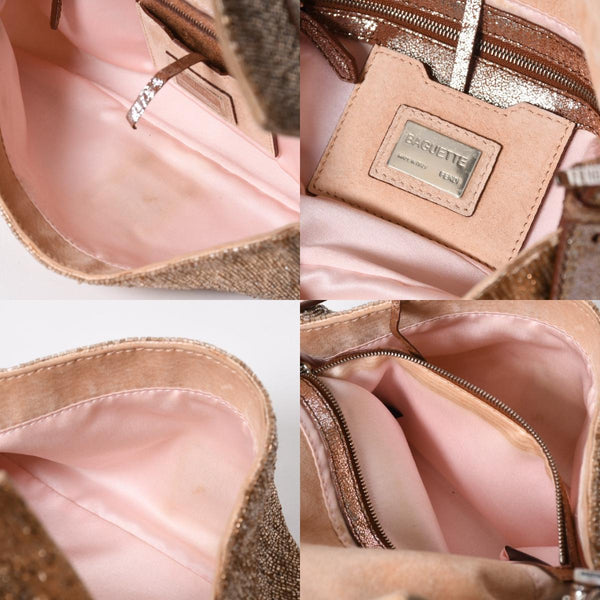 極美品 FENDI フェンディ マンマバケット ワンショルダーバッグ 8BR600 ビーズ刺繍 レザー ブラウン シルバー シルバー金具 中古 4a006957
