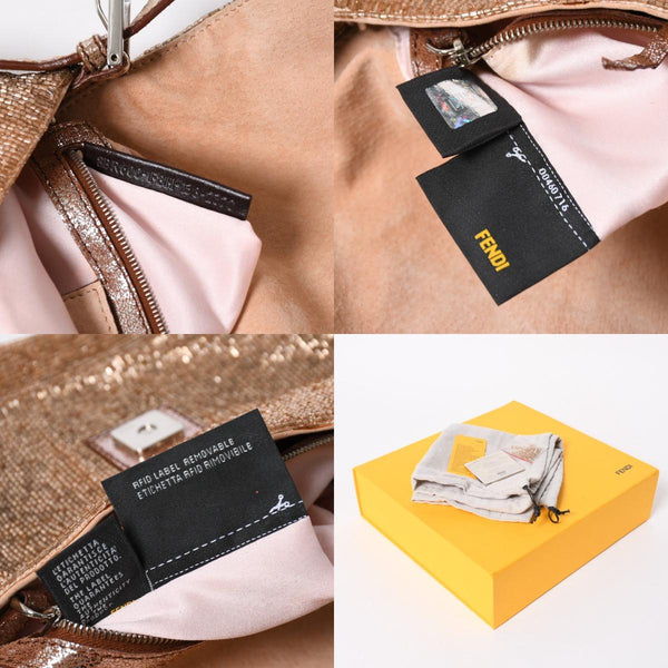 極美品 FENDI フェンディ マンマバケット ワンショルダーバッグ 8BR600 ビーズ刺繍 レザー ブラウン シルバー シルバー金具 中古 4a006957