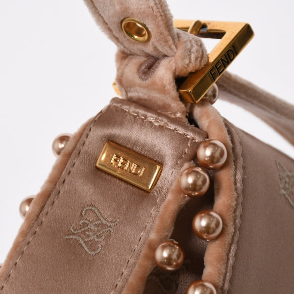 極美品 FENDI フェンディ バゲット 1997 マンマバケット ショルダーバッグ 8BR792 パール シルクサテン ベルベット ライトピンク ゴールド金具 中古 4a006962
