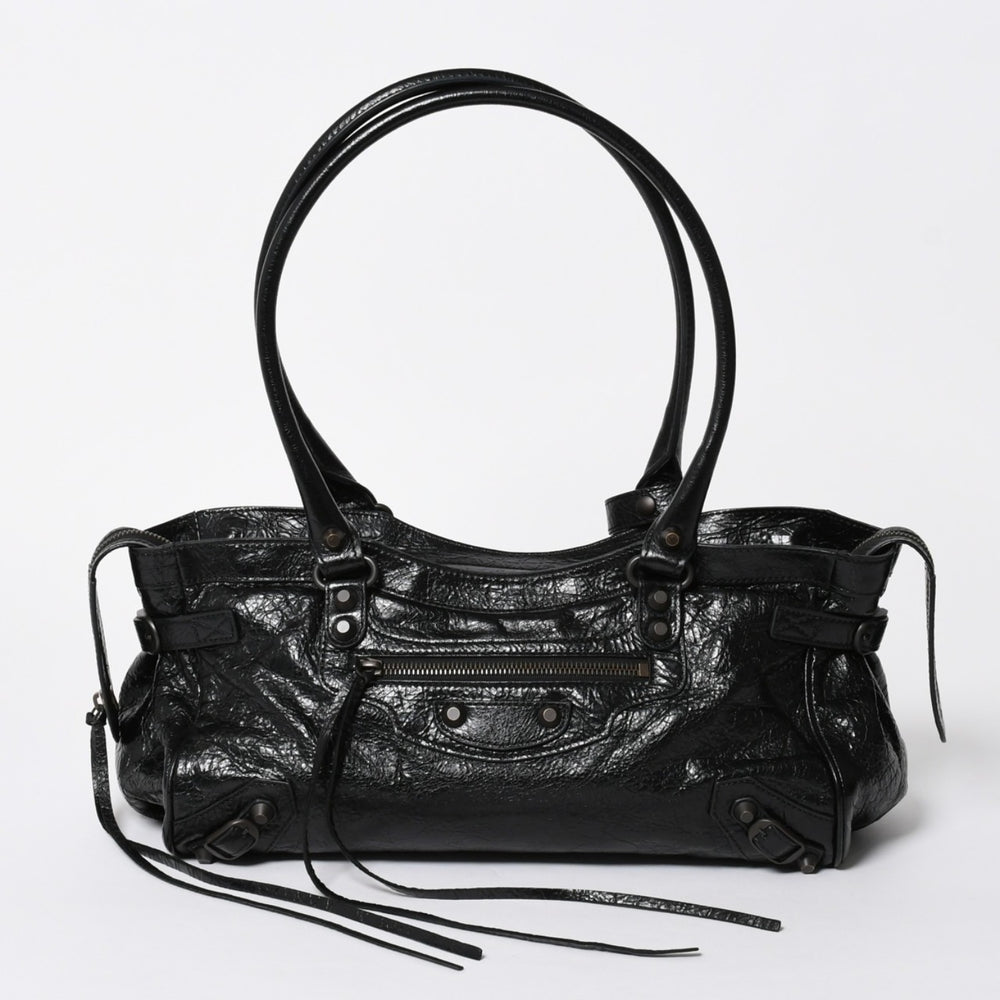 極美品 BALENCIAGA バレンシアガ ル シティ イーストウェスト トートバッグ 845704 ショルダーバッグ 現行モデル ブラック ブロンズ金具 中古 4a006964