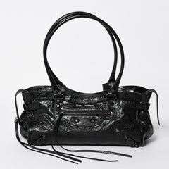 極美品 BALENCIAGA バレンシアガ ル シティ イーストウェスト トートバッグ 845704 ショルダーバッグ 現行モデル ブラック ブロンズ金具 中古 4a006964