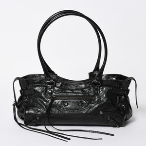 極美品 BALENCIAGA バレンシアガ ル シティ イーストウェスト トートバッグ 845704 ショルダーバッグ 現行モデル ブラック ブロンズ金具 中古 4a006964