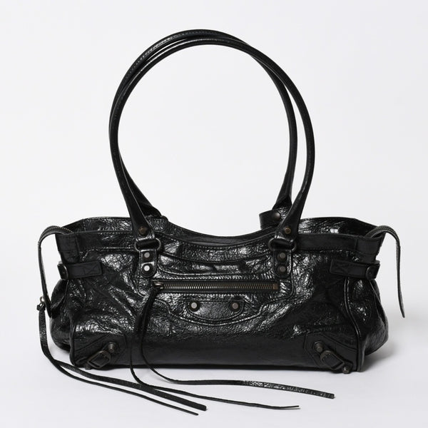 極美品 BALENCIAGA バレンシアガ ル シティ イーストウェスト トートバッグ 845704 ショルダーバッグ 現行モデル ブラック ブロンズ金具 中古 4a006964