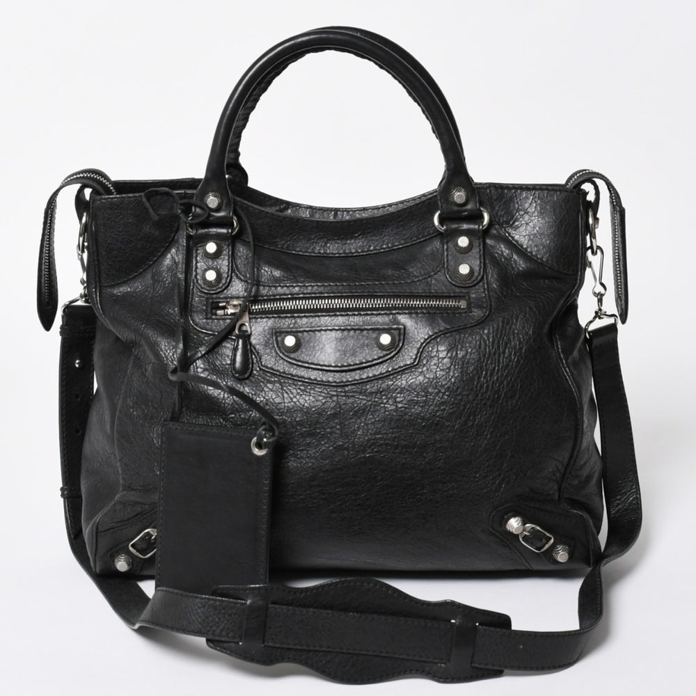 BALENCIAGA バレンシアガ ザ ジャイアント ヴェロ ハンドバッグ 282010 ショルダーバッグ 2WAY ブラック シルバー金具 美品 中古 4a006966