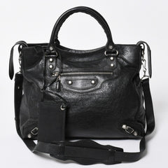 BALENCIAGA バレンシアガ ザ ジャイアント ヴェロ ハンドバッグ 282010 ショルダーバッグ 2WAY ブラック シルバー金具 美品 中古 4a006966