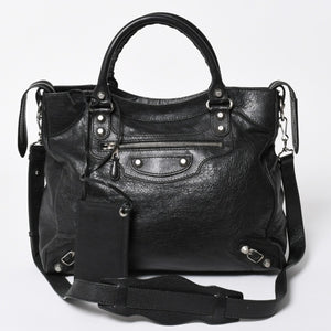 BALENCIAGA バレンシアガ ザ ジャイアント ヴェロ ハンドバッグ 282010 ショルダーバッグ 2WAY ブラック シルバー金具 美品 中古 4a006966
