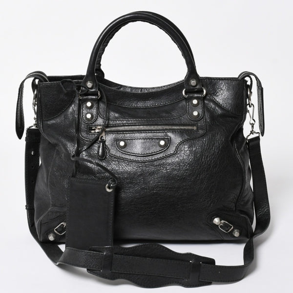 BALENCIAGA バレンシアガ ザ ジャイアント ヴェロ ハンドバッグ 282010 ショルダーバッグ 2WAY ブラック シルバー金具 美品 中古 4a006966