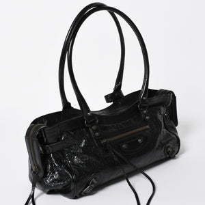 極美品 BALENCIAGA バレンシアガ ル シティ イーストウェスト トートバッグ 845704 ショルダーバッグ 現行モデル ブラック ブロンズ金具 中古 4a006964