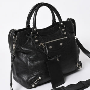 BALENCIAGA バレンシアガ ザ ジャイアント ヴェロ ハンドバッグ 282010 ショルダーバッグ 2WAY ブラック シルバー金具 美品 中古 4a006966