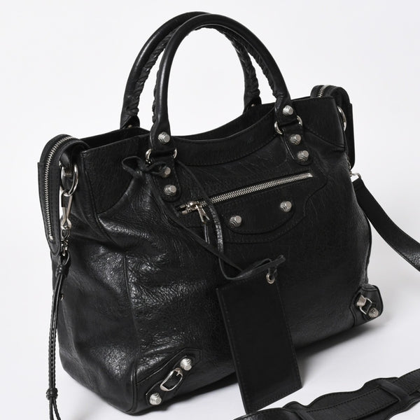 BALENCIAGA バレンシアガ ザ ジャイアント ヴェロ ハンドバッグ 282010 ショルダーバッグ 2WAY ブラック シルバー金具 美品 中古 4a006966