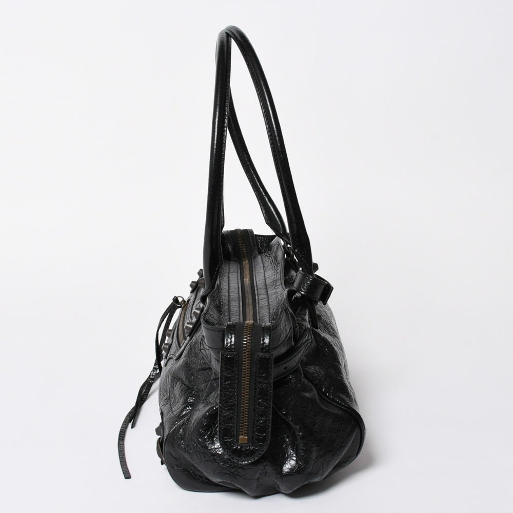 極美品 BALENCIAGA バレンシアガ ル シティ イーストウェスト トートバッグ 845704 ショルダーバッグ 現行モデル ブラック ブロンズ金具 中古 4a006964