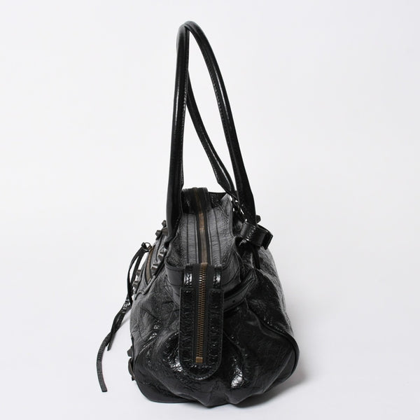 極美品 BALENCIAGA バレンシアガ ル シティ イーストウェスト トートバッグ 845704 ショルダーバッグ 現行モデル ブラック ブロンズ金具 中古 4a006964