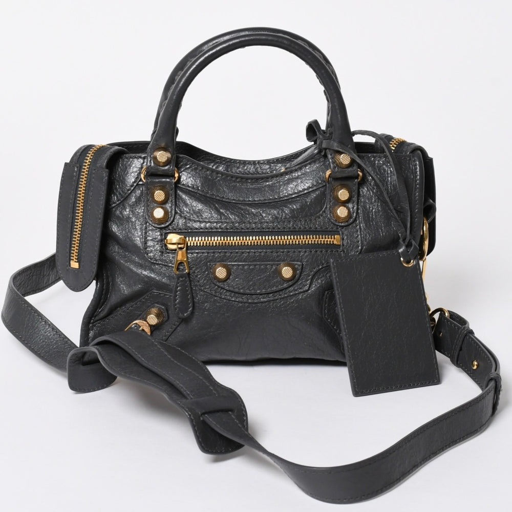 極美品 BALENCIAGA バレンシアガ LE CITY MINI ミニ シティ ハンドバッグ ショルダーバッグ 2WAYバッグ 309544 グレー ゴールド金具 中古 4a006988