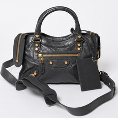 極美品 BALENCIAGA バレンシアガ LE CITY MINI ミニ シティ ハンドバッグ ショルダーバッグ 2WAYバッグ 309544 グレー ゴールド金具 中古 4a006988