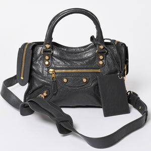 極美品 BALENCIAGA バレンシアガ LE CITY MINI ミニ シティ ハンドバッグ ショルダーバッグ 2WAYバッグ 309544 グレー ゴールド金具 中古 4a006988