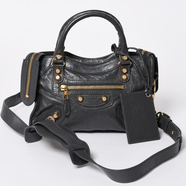 極美品 BALENCIAGA バレンシアガ LE CITY MINI ミニ シティ ハンドバッグ ショルダーバッグ 2WAYバッグ 309544 グレー ゴールド金具 中古 4a006988