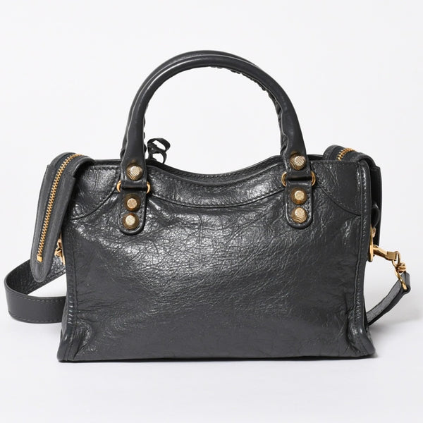 極美品 BALENCIAGA バレンシアガ LE CITY MINI ミニ シティ ハンドバッグ ショルダーバッグ 2WAYバッグ 309544 グレー ゴールド金具 中古 4a006988