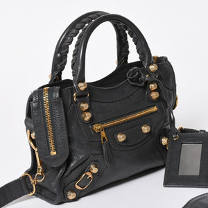 極美品 BALENCIAGA バレンシアガ LE CITY MINI ミニ シティ ハンドバッグ ショルダーバッグ 2WAYバッグ 309544 グレー ゴールド金具 中古 4a006988