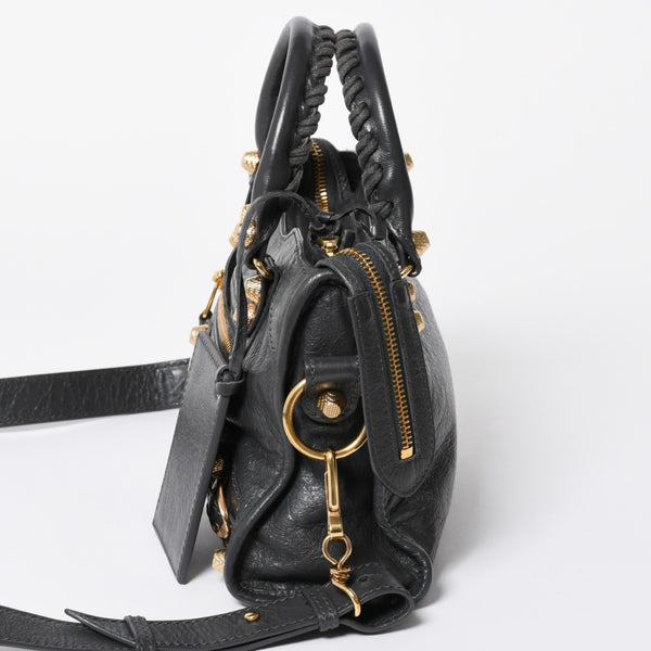 極美品 BALENCIAGA バレンシアガ LE CITY MINI ミニ シティ ハンドバッグ ショルダーバッグ 2WAYバッグ 309544 グレー ゴールド金具 中古 4a006988