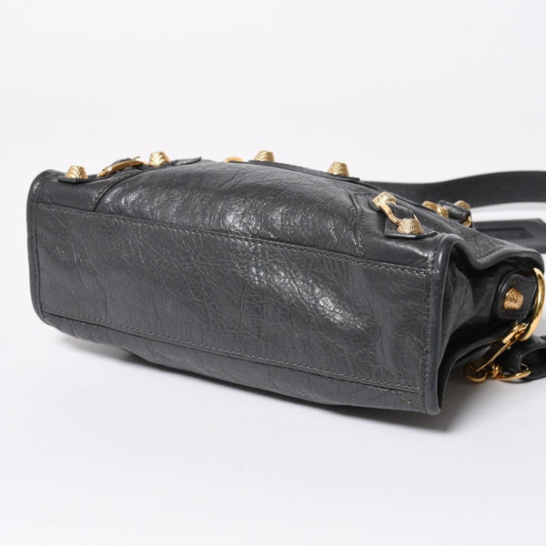 極美品 BALENCIAGA バレンシアガ LE CITY MINI ミニ シティ ハンドバッグ ショルダーバッグ 2WAYバッグ 309544 グレー ゴールド金具 中古 4a006988