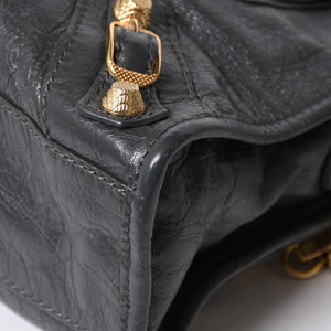 極美品 BALENCIAGA バレンシアガ LE CITY MINI ミニ シティ ハンドバッグ ショルダーバッグ 2WAYバッグ 309544 グレー ゴールド金具 中古 4a006988