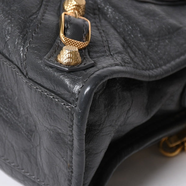 極美品 BALENCIAGA バレンシアガ LE CITY MINI ミニ シティ ハンドバッグ ショルダーバッグ 2WAYバッグ 309544 グレー ゴールド金具 中古 4a006988