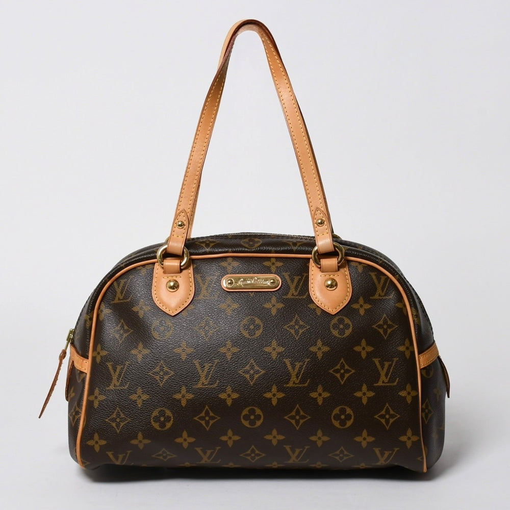 極美品 LOUIS VUITTON ルイヴィトン モントルグイユ PM ハンドバッグ M95565 PVC ヌメ革 ブラウン ゴールド金具 中古 4a006972