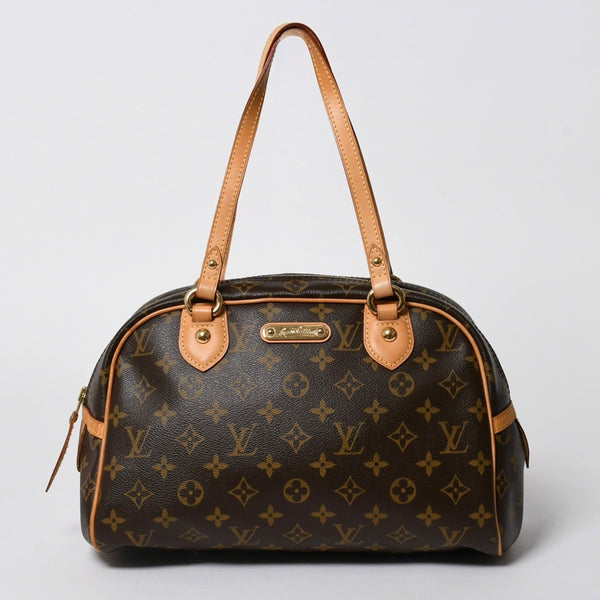 極美品 LOUIS VUITTON ルイヴィトン モントルグイユ PM ハンドバッグ M95565 PVC ヌメ革 ブラウン ゴールド金具 中古 4a006972