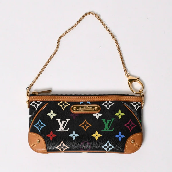 極美品 LOUIS VUITTON ルイヴィトン ポーチ M60097 ポシェット ミラMM モノグラムマルチカラー 村上隆 ブラック 中古 4a007194