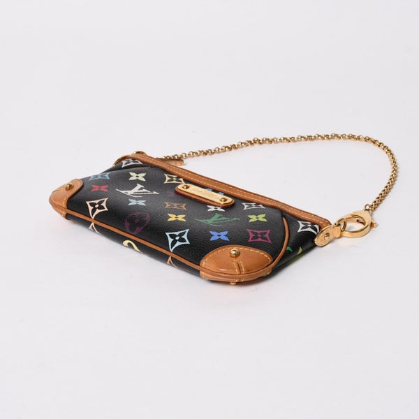 極美品 LOUIS VUITTON ルイヴィトン ポーチ M60097 ポシェット ミラMM モノグラムマルチカラー 村上隆 ブラック 中古 4a007194