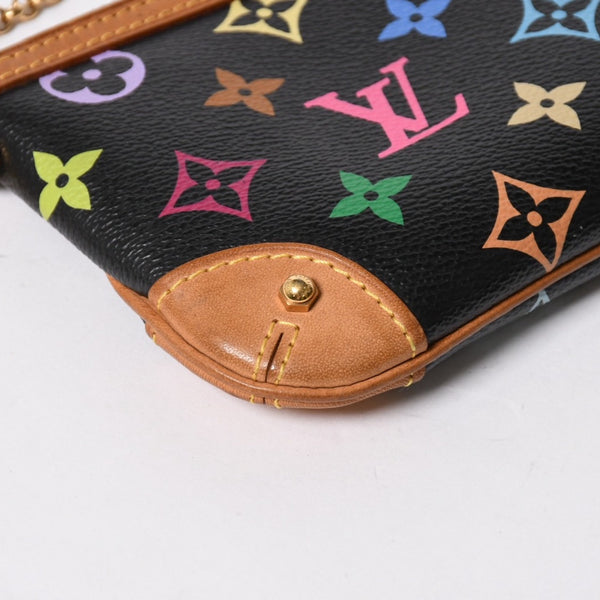 極美品 LOUIS VUITTON ルイヴィトン ポーチ M60097 ポシェット ミラMM モノグラムマルチカラー 村上隆 ブラック 中古 4a007194