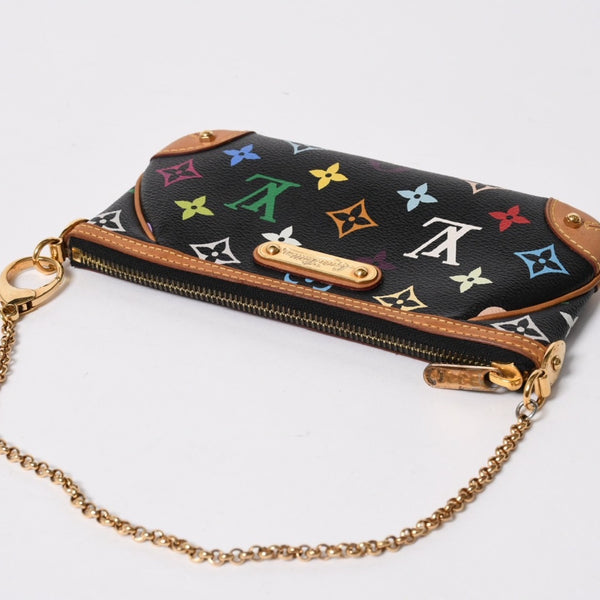 極美品 LOUIS VUITTON ルイヴィトン ポーチ M60097 ポシェット ミラMM モノグラムマルチカラー 村上隆 ブラック 中古 4a007194