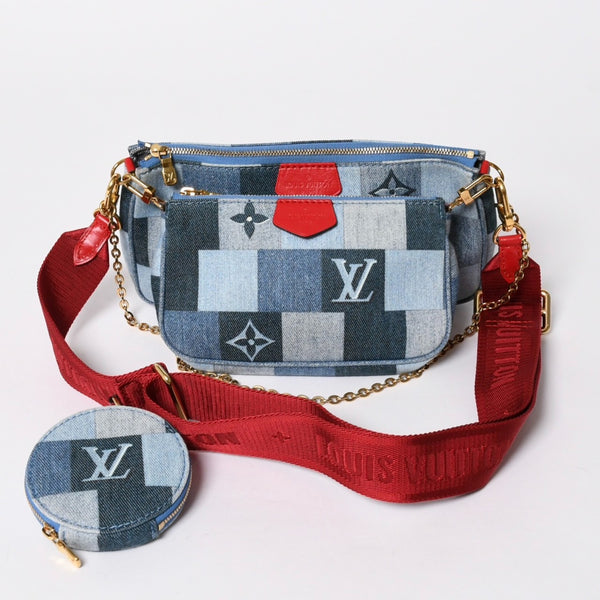 極美品 LOUIS VUITTON ルイヴィトン ミュルティポシェット アクセソワール アクセサリーポーチ M44990 デニム モノグラム 中古 4a006951