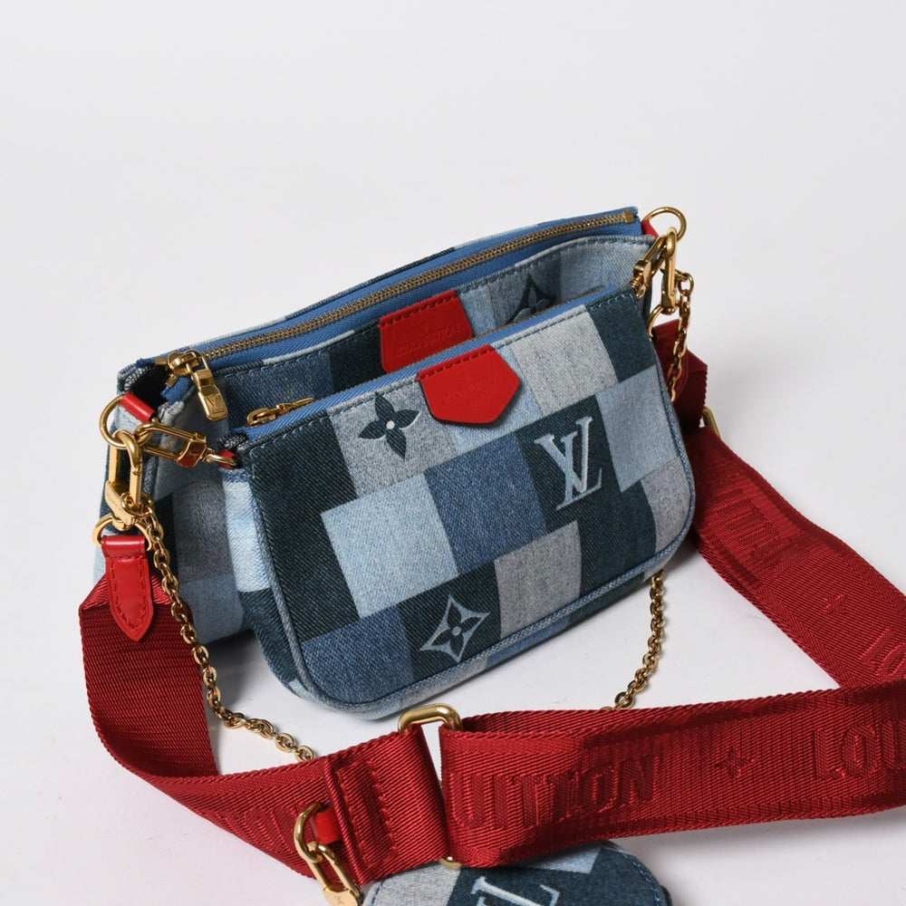 極美品 LOUIS VUITTON ルイヴィトン ミュルティポシェット アクセソワール アクセサリーポーチ M44990 デニム モノグラム 中古 4a006951