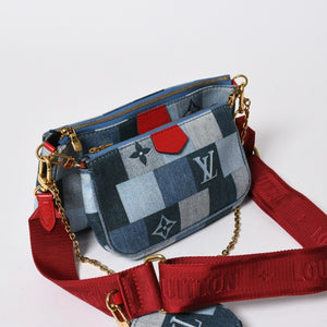 極美品 LOUIS VUITTON ルイヴィトン ミュルティポシェット アクセソワール アクセサリーポーチ M44990 デニム モノグラム 中古 4a006951