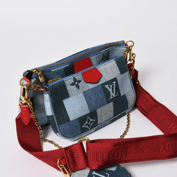 極美品 LOUIS VUITTON ルイヴィトン ミュルティポシェット アクセソワール アクセサリーポーチ M44990 デニム モノグラム 中古 4a006951