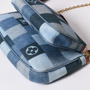 極美品 LOUIS VUITTON ルイヴィトン ミュルティポシェット アクセソワール アクセサリーポーチ M44990 デニム モノグラム 中古 4a006951